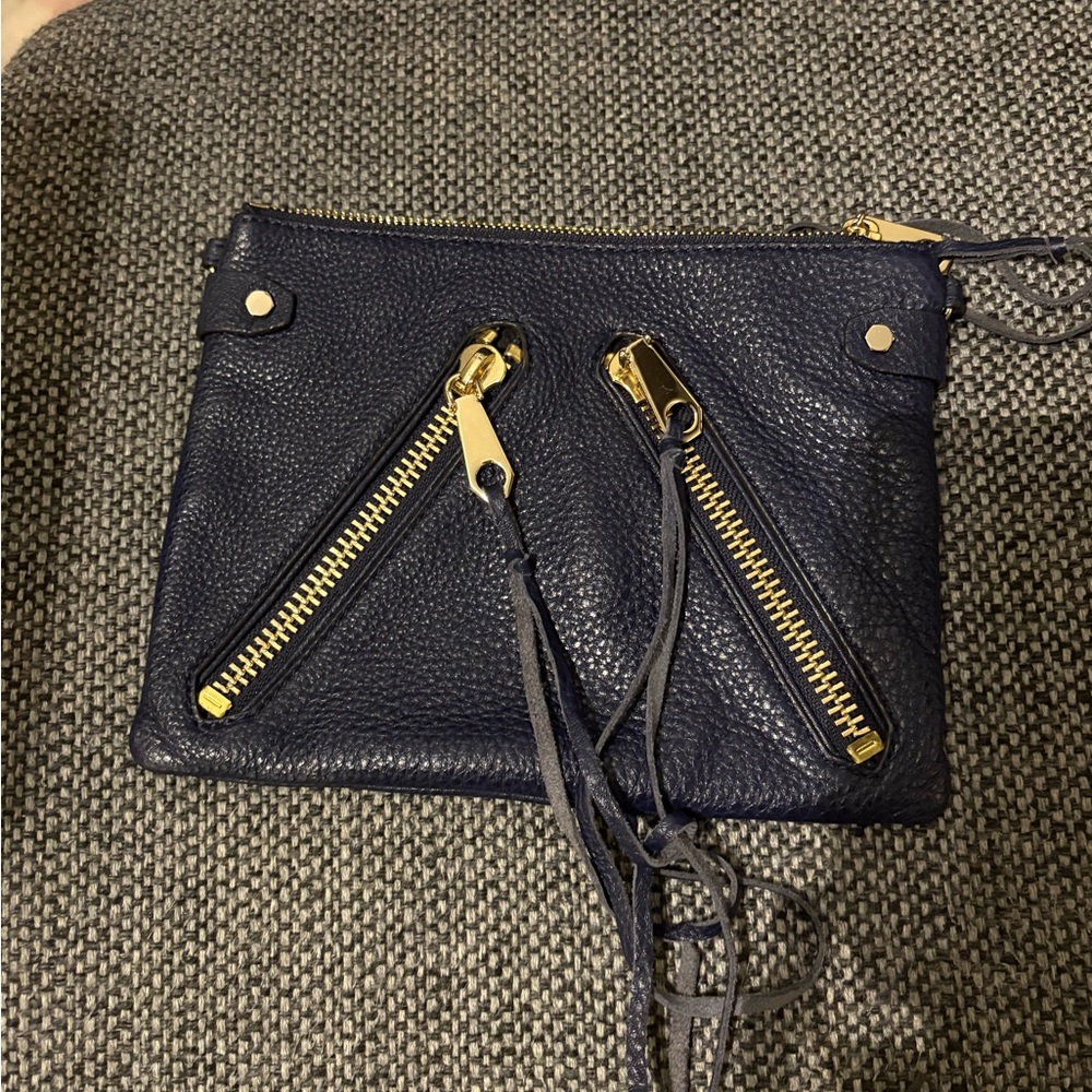 Navy Leather Clutch with Gold Accents - Picture 1 of 4